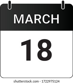 Icono plano 18 de marzo indicado con blanco y negro. Ilustración vectorial.