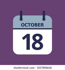 Flat icon calendar 18th of October isolated on purple background. Vector illustration.
