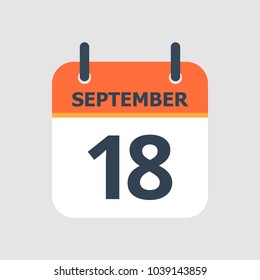 Flat icon calendar 18th of September isolated on gray background. Vector illustration.