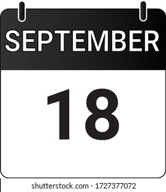 Calendario plano de iconos 18 de septiembre indicado con blanco y negro. Ilustración vectorial.