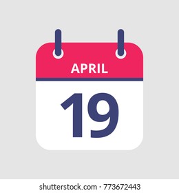 Flat icon calendar 19th of April isolated on gray background. Vector illustration.