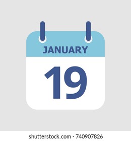 Flat icon calendar 19th of January isolated on gray background. Vector illustration.