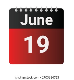 Flaches Symbol Kalender 19. Juni einzeln auf grauem Hintergrund. Vektorillustration.