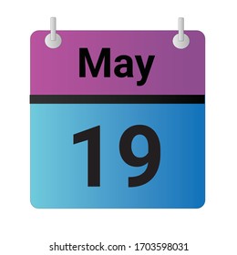 Flat icon calendar 19th of May solated on gray background. Vector illustration.