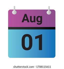 Icono plano 1 de agosto Indicado con morado, azul y negro. Ilustración vectorial.