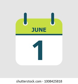 Flat icon calendar 1st of June isolated on gray background. Vector illustration.