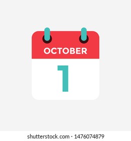 Flat icon calendar 1st of October. Date, day and month. Vector illustration.