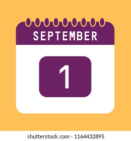 Flat icon calendar 1st of September isolated on orange backround. Vector illustration.