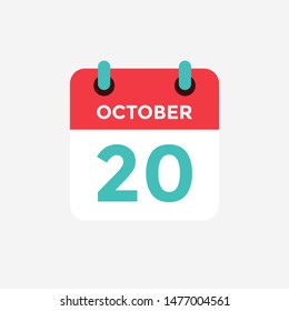 Flat icon calendar 20 October. Date, day and month. Vector illustration.