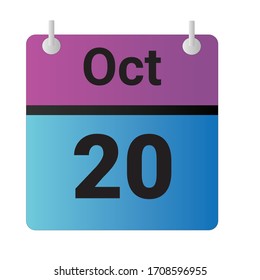 Flaches Icon Kalender 20. Oktober Angezeigt mit violett, blau und schwarz. Vektorillustration.