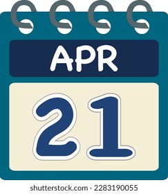 Flat icon calendar 21 of Apr. Date, day and month. Vector illustration . Blue teal green color banner. 21 Apr. 21st of Apr.