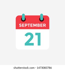 Flat icon calendar, 21 September. Date, day and month. Vector illustration.