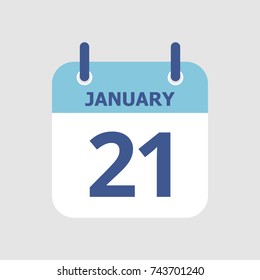 Flat icon calendar 21st of January isolated on gray background. Vector illustration.