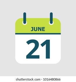 Flat icon calendar 21st of June isolated on gray background. Vector illustration.