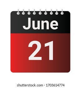 Flat icon calendar 21st of June isolated on gray background. Vector illustration.