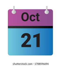 Flat icon calendar 21st of October Indicated with purple,blue & black. Vector illustration.