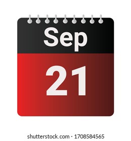 Flat icon calendar 21st of September indicated with red & black. Vector illustration.