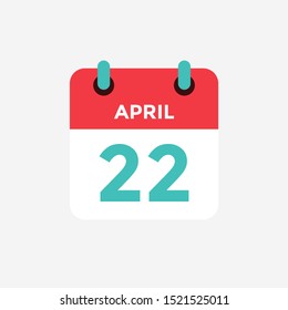 Flat icon calendar 22 of April. Date, day and month. Vector illustration.