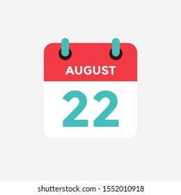 Flat icon calendar 22 of August. Date, day and month. Vector illustration.