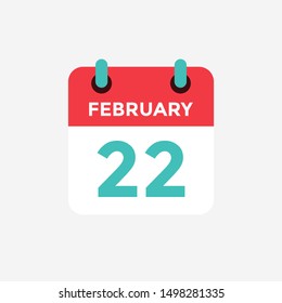 Flat icon calendar 22 of February. Date, day and month. Vector illustration.