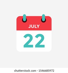 Flat icon calendar 22 of July. Date, day and month. Vector illustration.