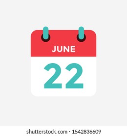 Flat icon calendar 22 of June. Date, day and month. Vector illustration.