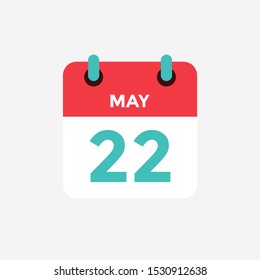 Flat icon calendar 22 of May. Date, day and month. Vector illustration.