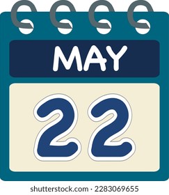 Calendario de iconos planos 22 de mayo. Fecha, día y mes. Ilustración del vector. Banner azul de color verde teal. 22 de mayo. 22 de mayo.