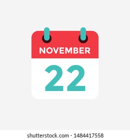 Flat icon calendar 22 November. Date, day and month. Vector illustration.