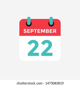 Flat icon calendar, 22 September. Date, day and month. Vector illustration.