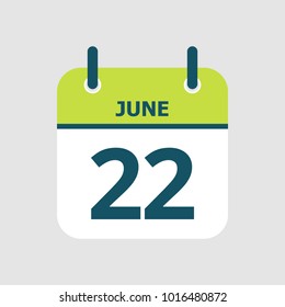 Flat icon calendar 22nd of June isolated on gray background. Vector illustration.