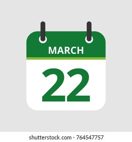 Flat icon calendar 22nd of March isolated on gray background. Vector illustration.