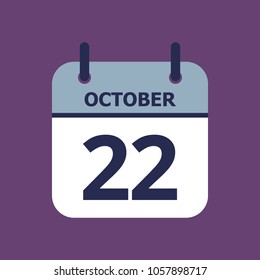 Flat icon calendar 22nd of October solated on gray background. Vector illustration.
