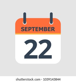 Flat icon calendar 22nd of September isolated on gray background. Vector illustration.