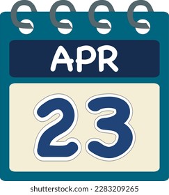  Flat icon calendar 23 of Apr. Date, day and month. Vector illustration . Blue teal green color banner. 23 Apr. 23rd of Apr.