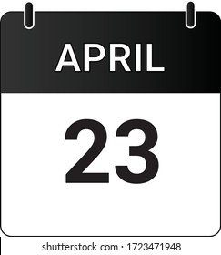 Flat icon calendar 23rd of April indicated with white & black. Vector illustration.