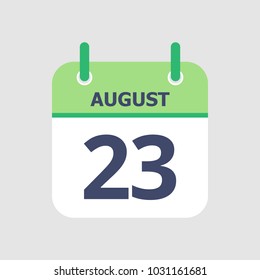 Flat icon calendar 23rd of August isolated on gray background. Vector illustration.