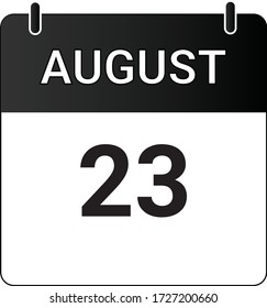 Calendario de iconos planos 23 de agosto indicado con blanco y negro. Ilustración vectorial.
