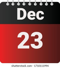Flat icon calendar 23rd of December indicated with red & black. Vector illustration.