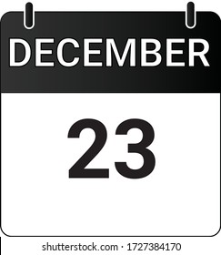 Calendario de iconos planos 23 de diciembre indicado con blanco y negro. Ilustración vectorial.