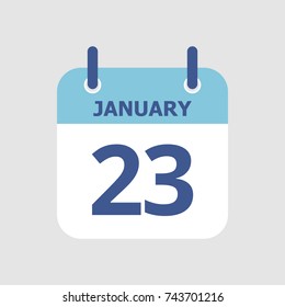 Flat icon calendar 23rd of January isolated on gray background. Vector illustration.