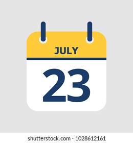 Flat icon calendar 23rd of July isolated on gray background. Vector illustration.