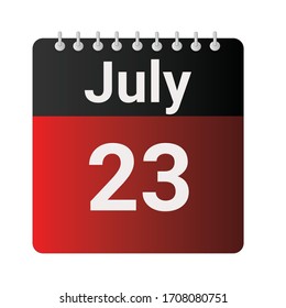 Flat Icon Kalender 23. Juli angezeigt mit rot & schwarz. Vektorillustration.