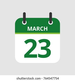 Flat icon calendar 23rd of March isolated on gray background. Vector illustration.