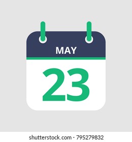 Flat icon calendar 23rd of May isolated on gray background. Vector illustration.