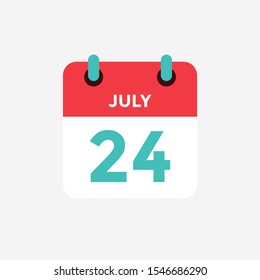 Flat icon calendar 24 of July. Date, day and month. Vector illustration.