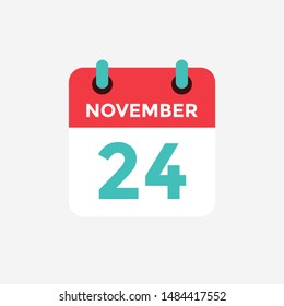 Flat icon calendar 24 November. Date, day and month. Vector illustration.