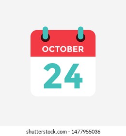 Flat icon calendar 24 October. Date, day and month. Vector illustration.