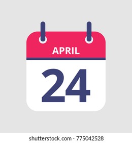 Flat icon calendar 24st of April isolated on gray background. Vector illustration.