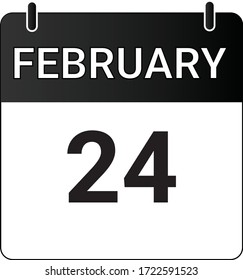 Flat icon calendar 24th of February indicated with white & black. Vector illustration.